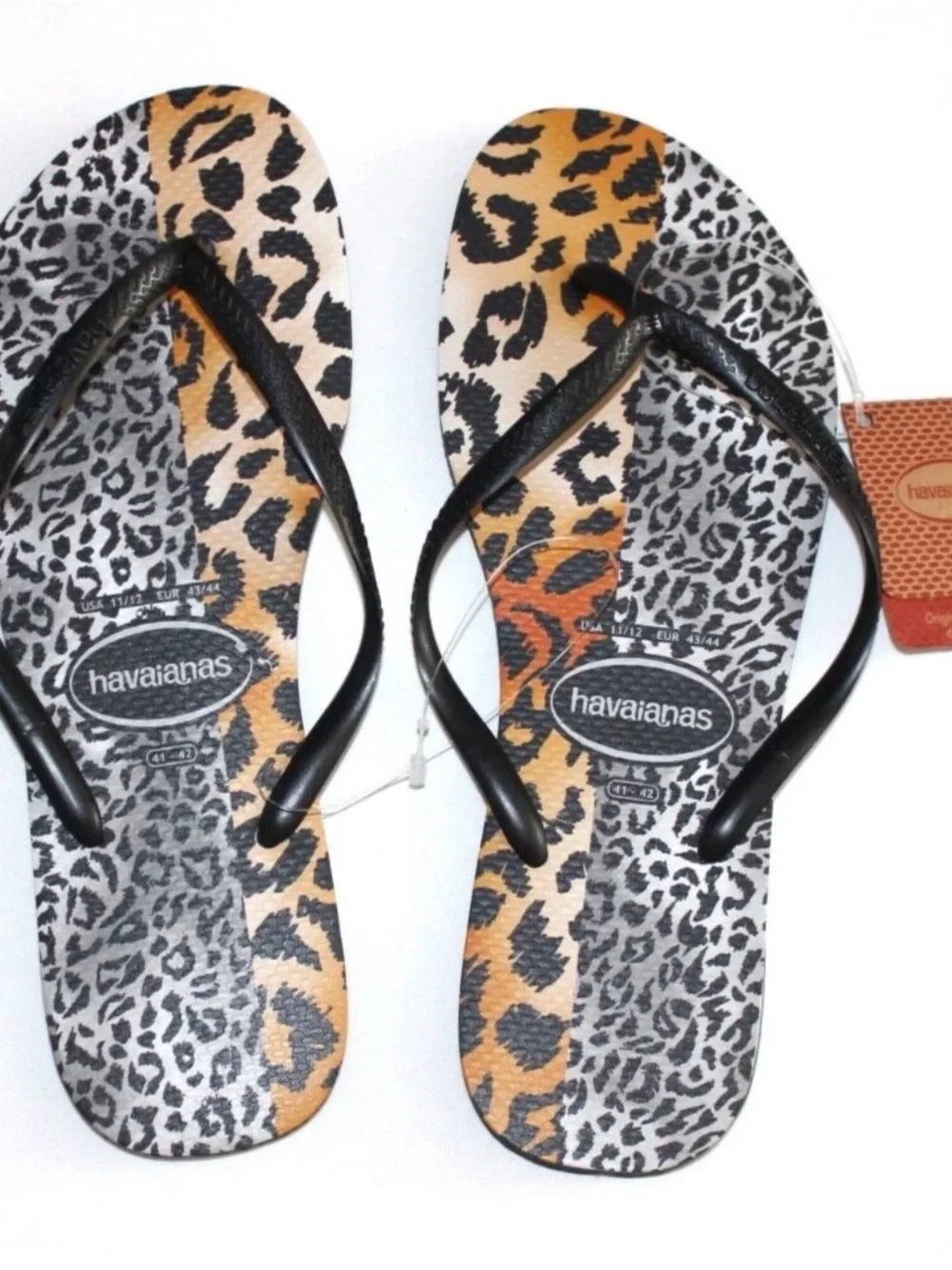 Havaianas Women’s Leopard Print Flip Flops in Black and Brown